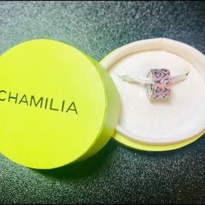 Sterling Silver Bead with Pink Enamel Hearts